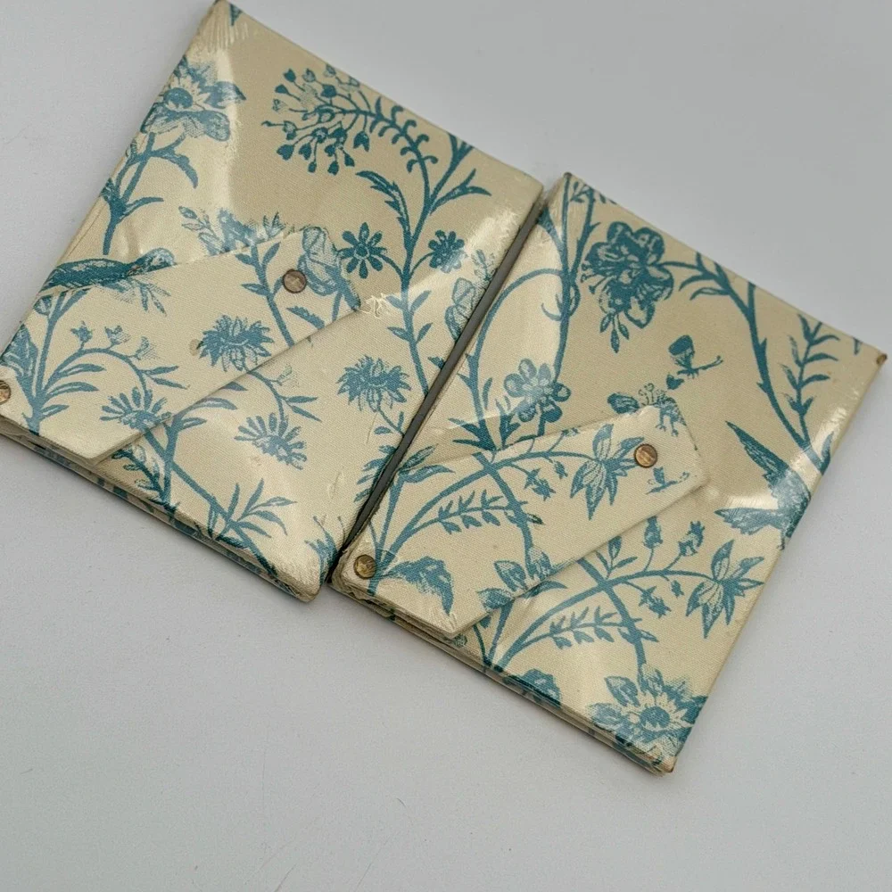 Set of 2 Blue and Cream Toile Fabric Wrapped Picture Frames Bird Floral Pattern